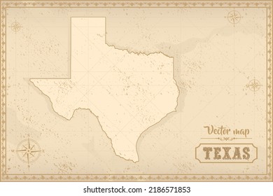 Karte von Texas im alten Stil, braune Grafik im Retro-Fantasiestil