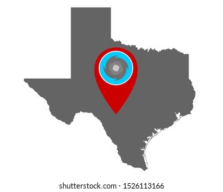 Map of Texas and pin hurricane warning