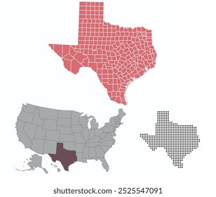 Map of Texas state in the colors of the Republican Party