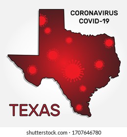 Map of Texas state and coronavirus infection.