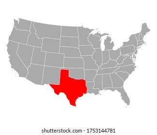 Map of Texas in USA on white