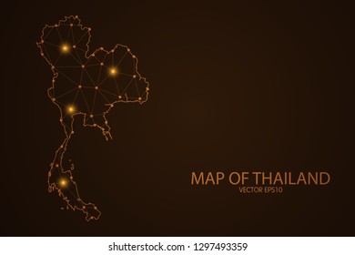 Map of Thailand - Abstract mash line and point scales on dark background. 3D mesh polygonal network connections.Vector illustration eps 10. 