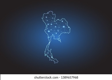 Map of Thailand - Abstract mash line and point scales on circuit dark background. Wire frame 3D mesh polygonal network line, design sphere, dot and structure. Vector illustration eps 10.