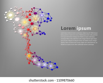 Map of Thailand from atom polygon and glowing stars vector illustration