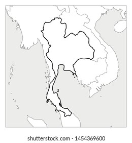 Map of Thailand black thick outline highlighted with neighbor countries.