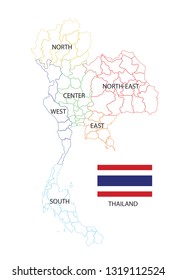 Map of  Thailand with the county colored, Thailand flag, Border map of Thailand.