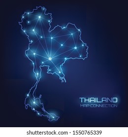 Map thailand digital connection on blue background. Thai technology mash line and point scales on dark. Vector illustration in flat design.
