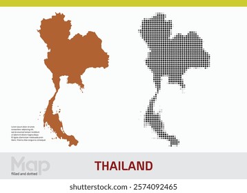 A map of Thailand in dual designs, featuring brown-filled details and black abstract dotted patterns, isolated on a white background