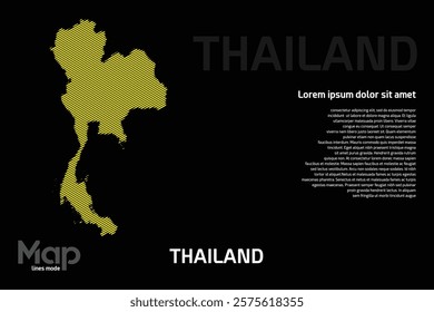 Map of Thailand featuring yellow geographic lines, isolated on a black background. Perfect for various design projects.
