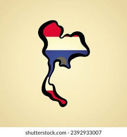 Map of Thailand with flag and black outline.