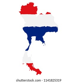 Map of Thailand with Flag. Hand Painted with Brush. Vector Illustration. 