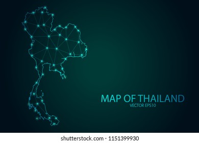 Map of Thailand - With glowing point and lines scales on The Dark Gradient Background, 3D mesh polygonal network connections. Vector illustration eps10.