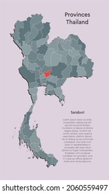 Map Thailand - high detailed illustration map divided on regions. Blank Thailand country isolated on white background. Vector template state Saraburi for website, pattern, infographic