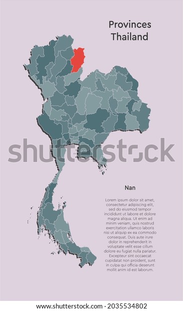 Map Thailand\
- high detailed illustration map divided on regions. Blank Thailand\
country isolated on white background. Vector template state Nan for\
website, pattern,\
infographic