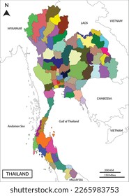 Map of Thailand includes border countries Myanmar, Laos, Cambodia, Vietnam, the Gulf of Thailand, and the Andaman Sea