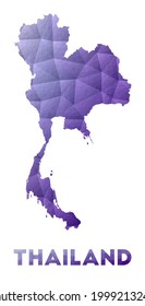 Map of Thailand. Low poly illustration of the country. Purple geometric design. Polygonal vector illustration.