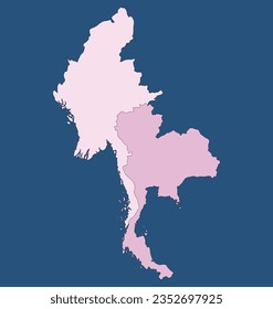 Map of Thailand and Myanmar. Map of border countries of Southeast Asia, Thailand and Myanmar.