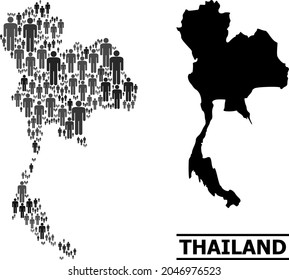 Map of Thailand for national doctrines. Vector population collage. Concept map of Thailand made of man icons. Demographic concept in dark grey color tinges.