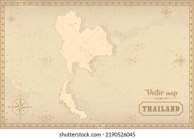 Map of Thailand in the old style, brown graphics in retro fantasy style