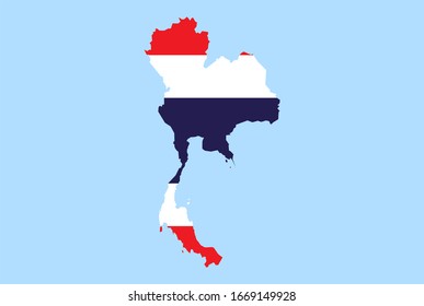 Karte von Thailand auf blauem Hintergrund, thailändische Flagge.