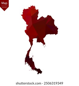 Map of Thailand - Red Geometric Rumpled Triangular , Polygonal Design. Vector illustration eps 10.