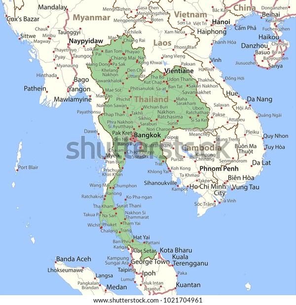 Map Thailand Shows Country Borders Urban Stock Vector Royalty