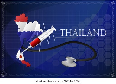 Map of Thailand with Stethoscope and syringe.