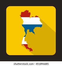 Map of Thailand in Thai flag colors icon in flat style on a yellow background