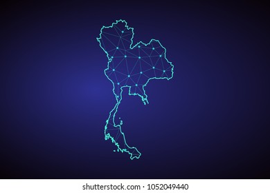 Map of Thailand. Wire frame 3D mesh polygonal network line, design sphere, dot and structure. communications map of Thailand. Vector Illustration EPS10.