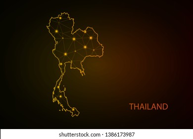 Mapa de Tailandia. Marco de alambre de malla 3D línea de red poligonal, esfera de diseño, punto y estructura. mapa de comunicaciones de Tailandia. 