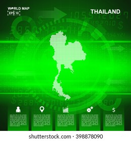 Map Of Thailand,Abstract Green background, pixel vector illustration