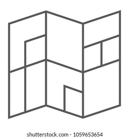 Map thin line icon, navigtion and location, place sign vector graphics, a linear pattern on a white background, eps 10.