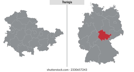 mapa de Turingia, estado de Alemania y ubicación en el mapa alemán