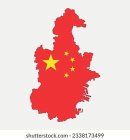 Map of Tianjin - China flag country region outline silhouette vector illustration
