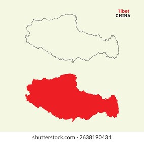 Map of Tibet, Map of Tibet with fill colour, Map of China state Tibet vector illustration, China, Tibet.