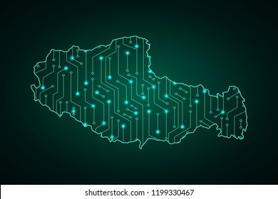 Map of Tibet, network line, design sphere, dot and structure on dark background with Map Tibet, Circuit board. Vector illustration. Eps 10
