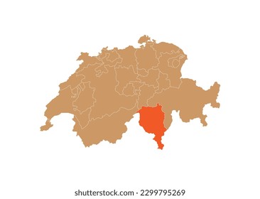 Karte des Tessins auf der Karte der Schweiz. Karte des Tessins mit den Grenzen des Kantons Tessin auf der Karte der Schweiz
