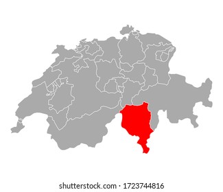 Map of Ticino in Switzerland on white