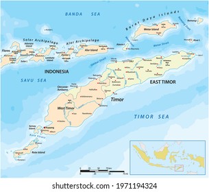 Map of Timor Island, East Timor and Indonesia