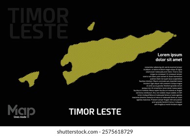 Map of Timor Leste featuring yellow geographic lines, isolated on a black background. Perfect for various design projects.