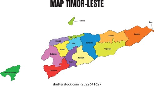 mapa de Timor-Leste com 13 municípios