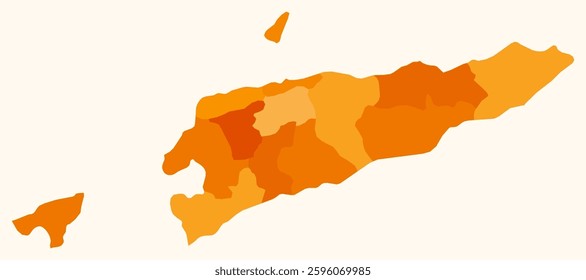 Map of Timor-Leste with regions. Just a simple country border map with region division. Orange color palette. Blank Timor-Leste shape with administrative division. Vector illustration.