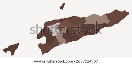 Map of Timor-Leste with regions. Just a simple country border map with region division. Brown color palette. Flat Timor-Leste shape with administrative division. Vector illustration.