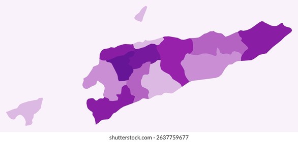 Map of Timor-Leste with regions. A simple country border map with region division in a purple color palette. Flat Timor-Leste shape with administrative division. Vector illustration.