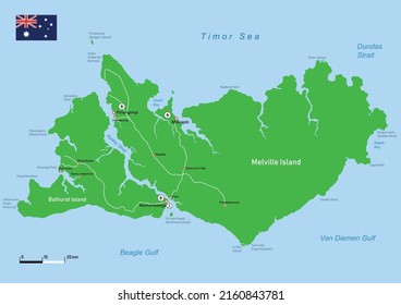 Mapa de las Islas Tiwi (Australia)