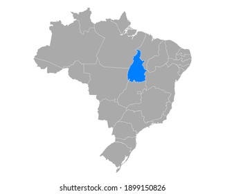 Map of Tocantins in Brazil on white