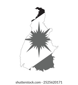 Mapa do estado do Tocantins com sua bandeira oficial em branco e preto isolado no fundo branco. Ilustração vetorial