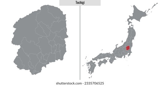 map of Tochigi prefecture of Japan and location on Japanese map