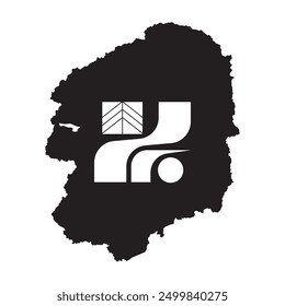 Map of Tochigi prefecture with its official flag in white and black colors. Vector illustration