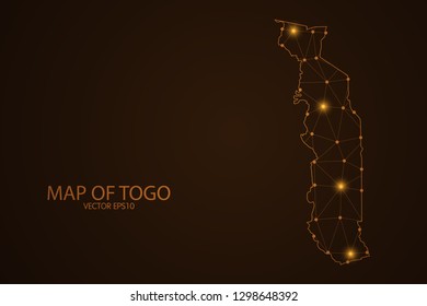Map of Togo - Abstract mash line and point scales on dark background. 3D mesh polygonal network connections.Vector illustration eps 10. 